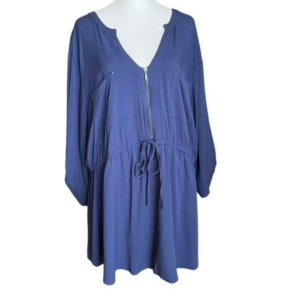 Torrid Long Sleeve V-Neck Tunic Blouse Women's Size 3 Navy Blue Zip Tie Waist